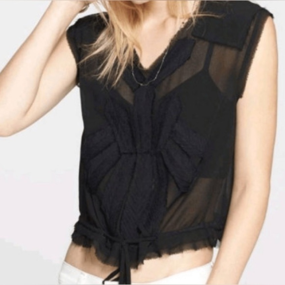 Free People Pennies Storyteller Raw Edge Sheer Blouse -sz S /P